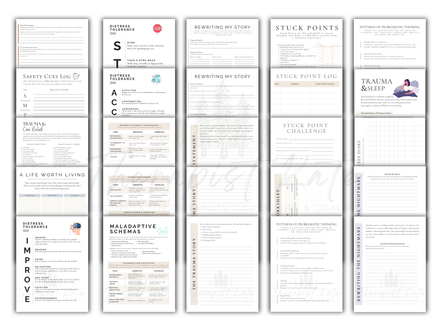 Trauma Informed Therapy Worksheet Bundle