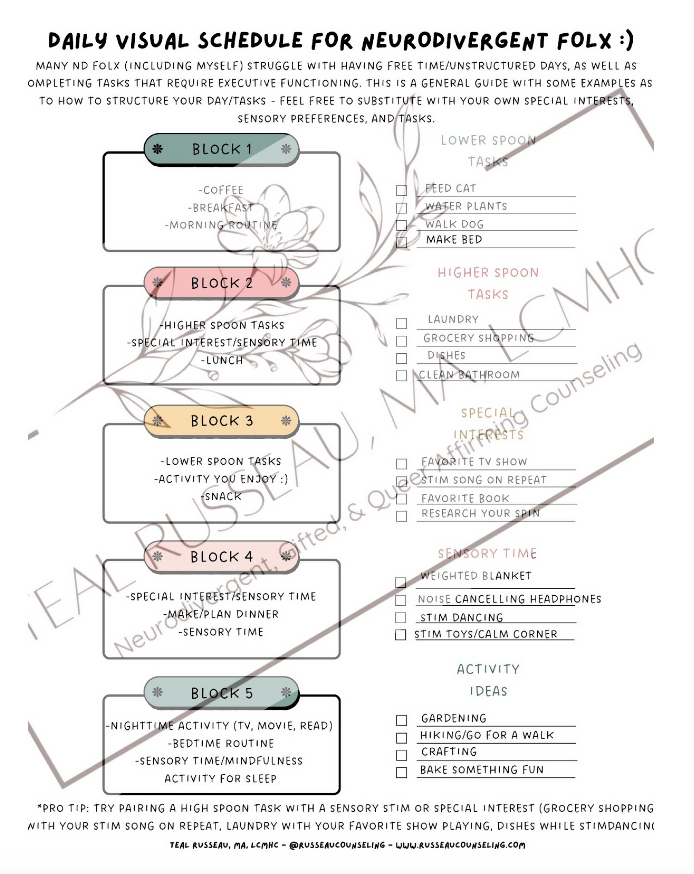 Daily Visual Schedule for Neurodivergent Folx