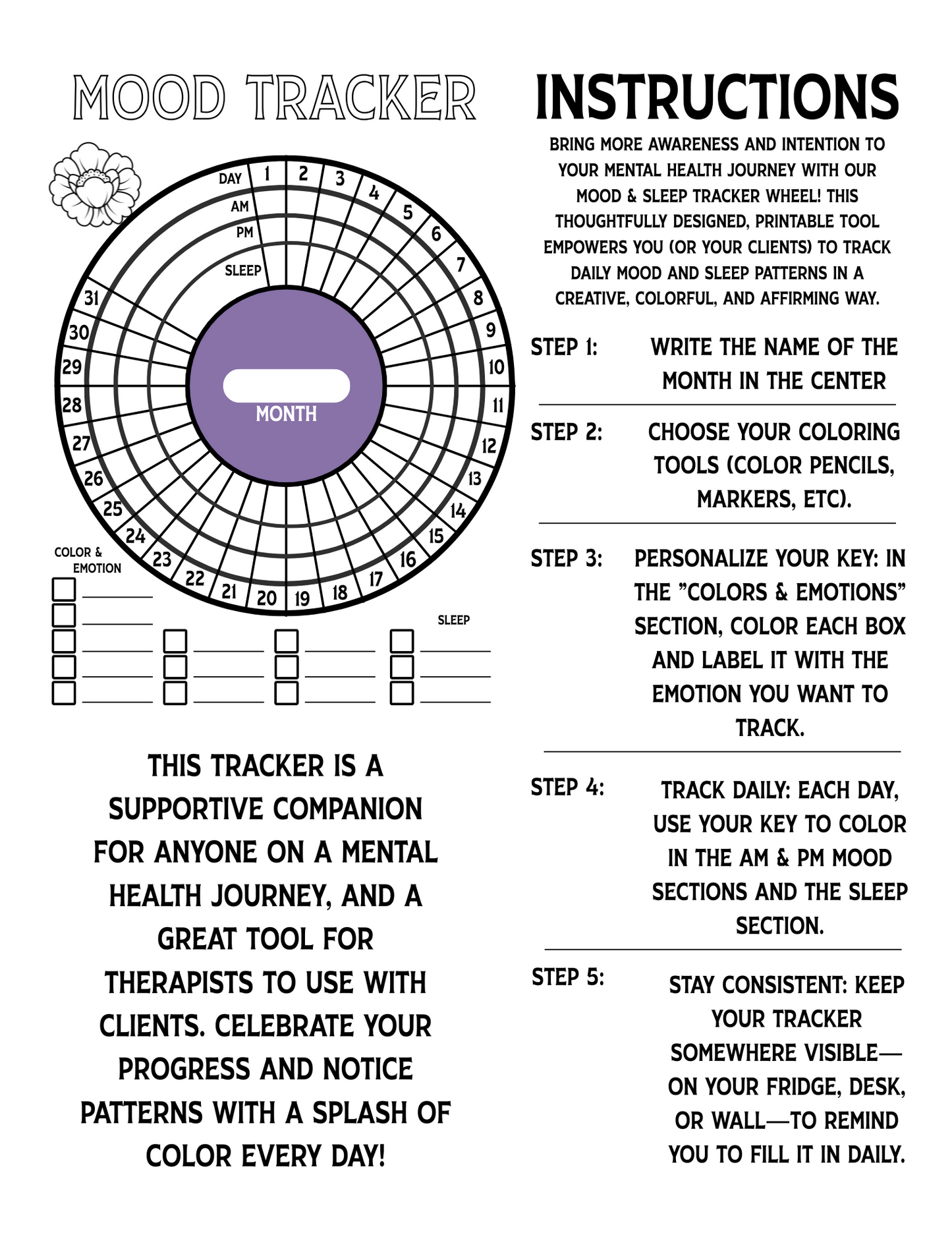 Monthly Mood & Sleep Coloring Tracker