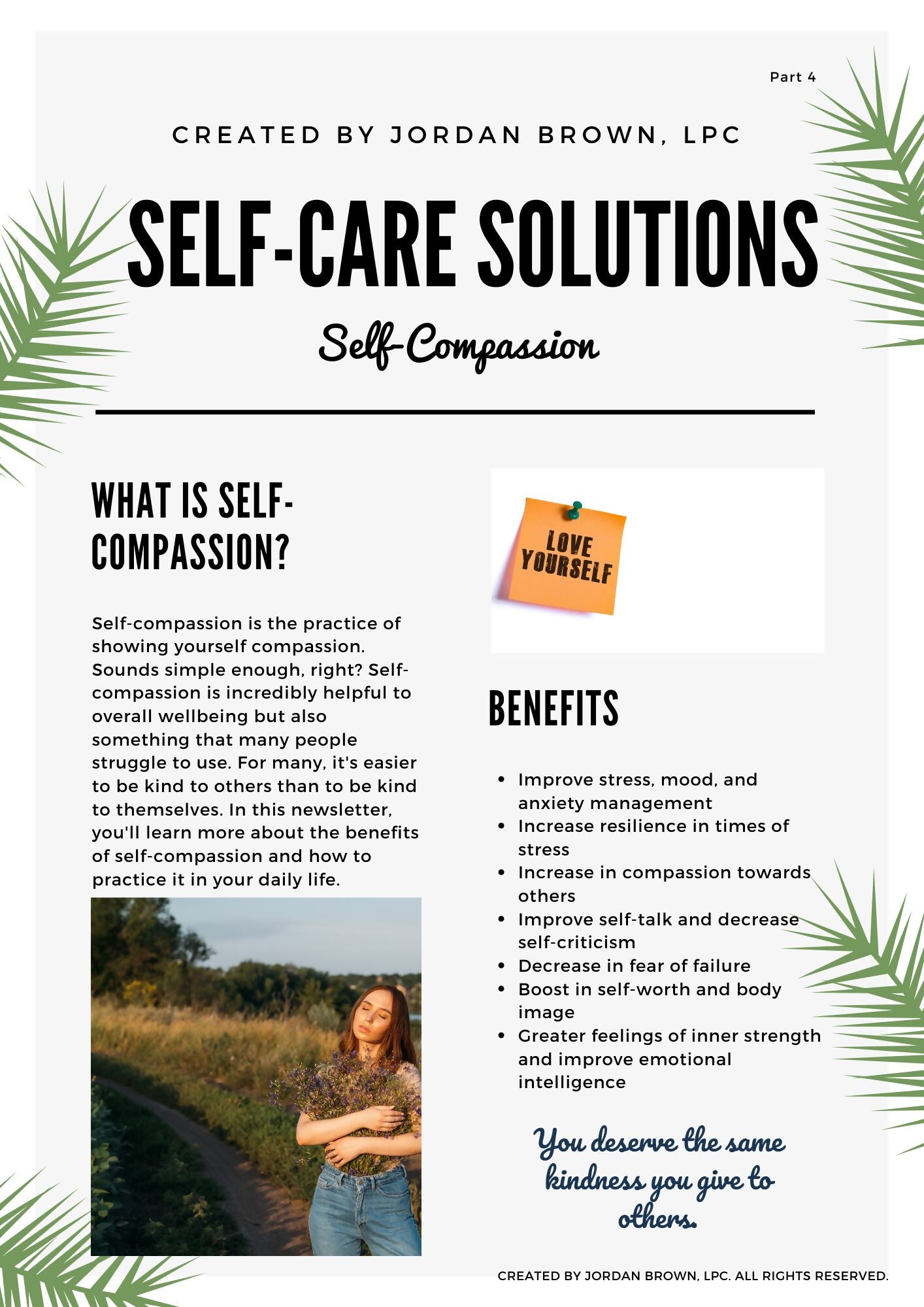 Self Care Solutions Newsletter Part 4: Self-Compassion