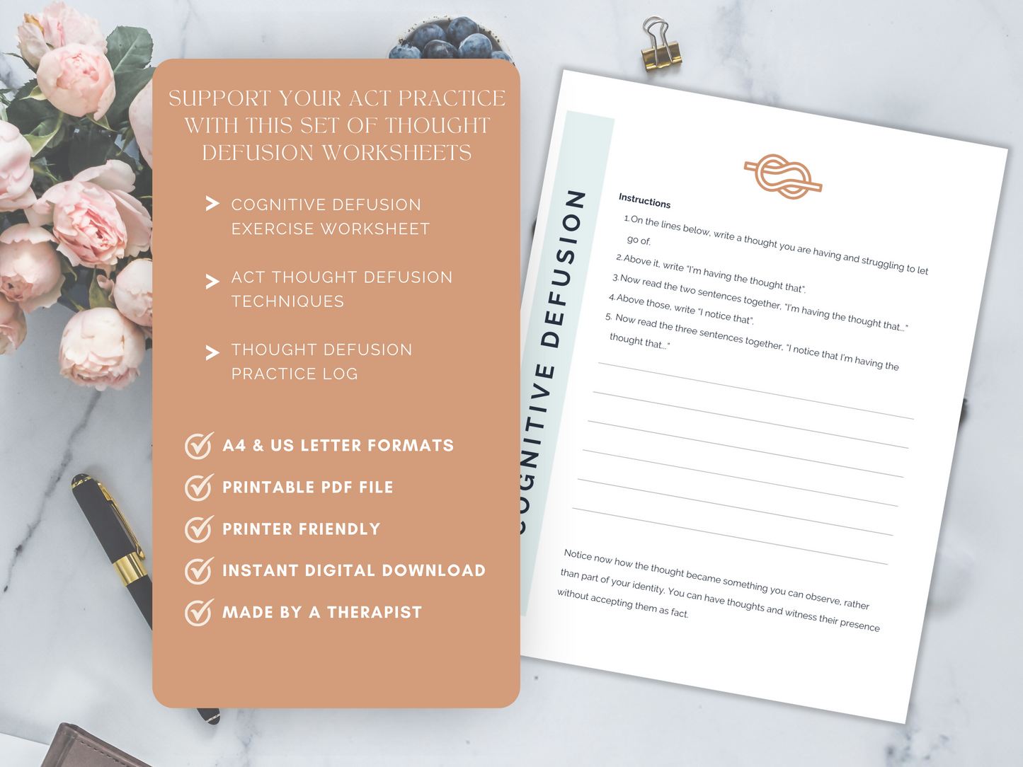 Thought Defusion ACT Worksheets