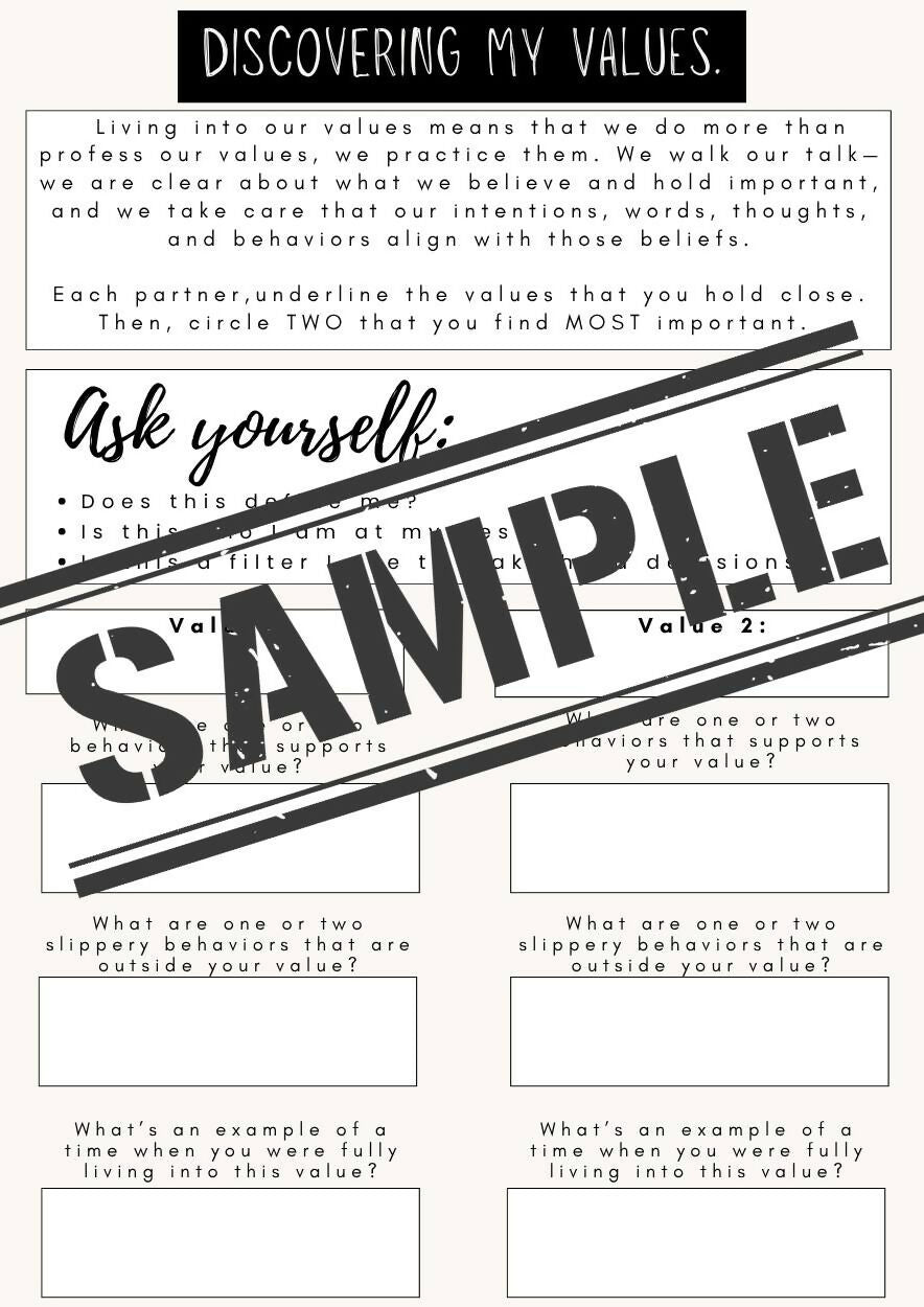 Alligning Our Values Couples Values Exploration Worksheet | Therapy Resource | Relationship Values Activity | Couples Counseling Printable | PDF Download