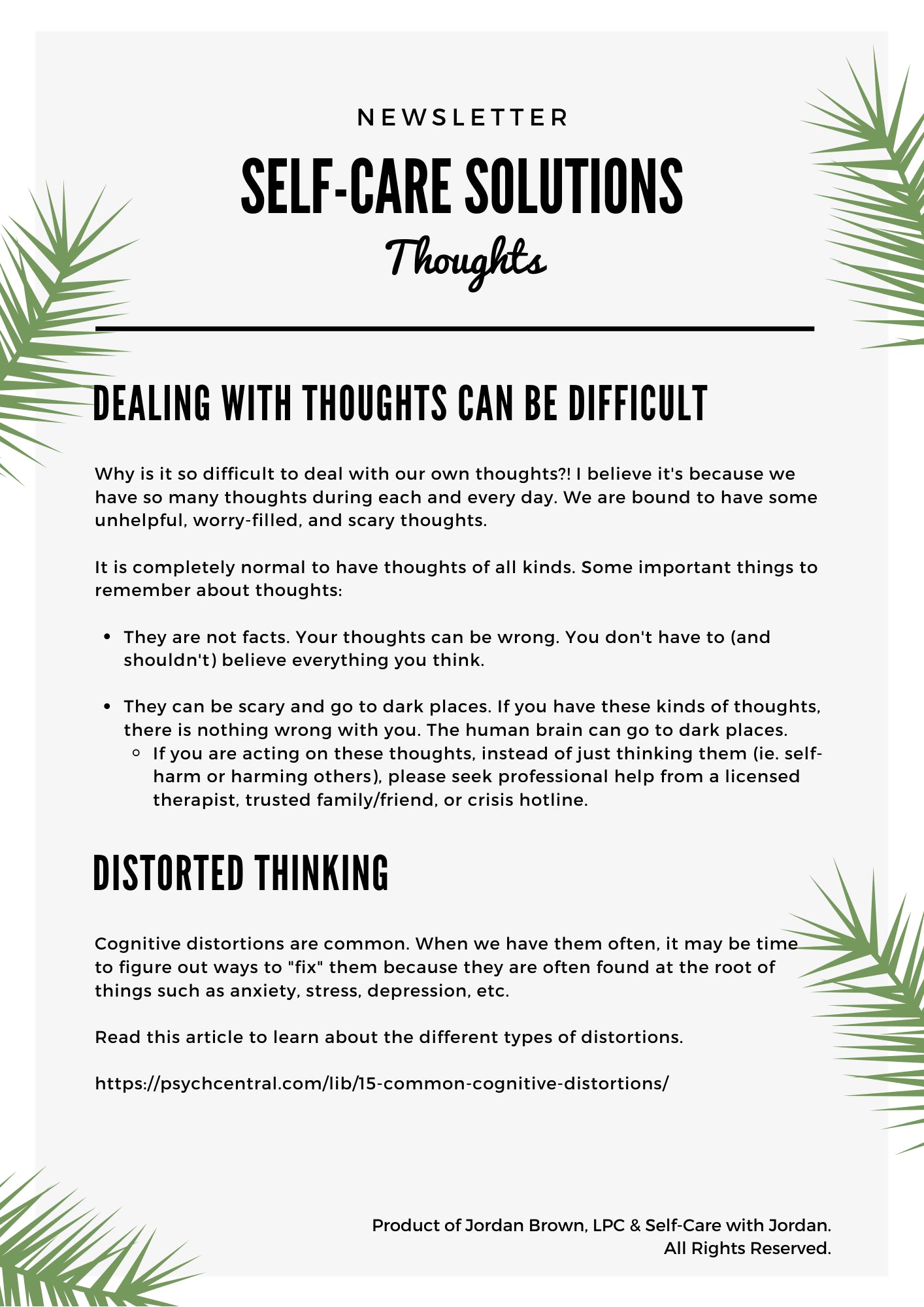 Thoughts Educational Newsletter