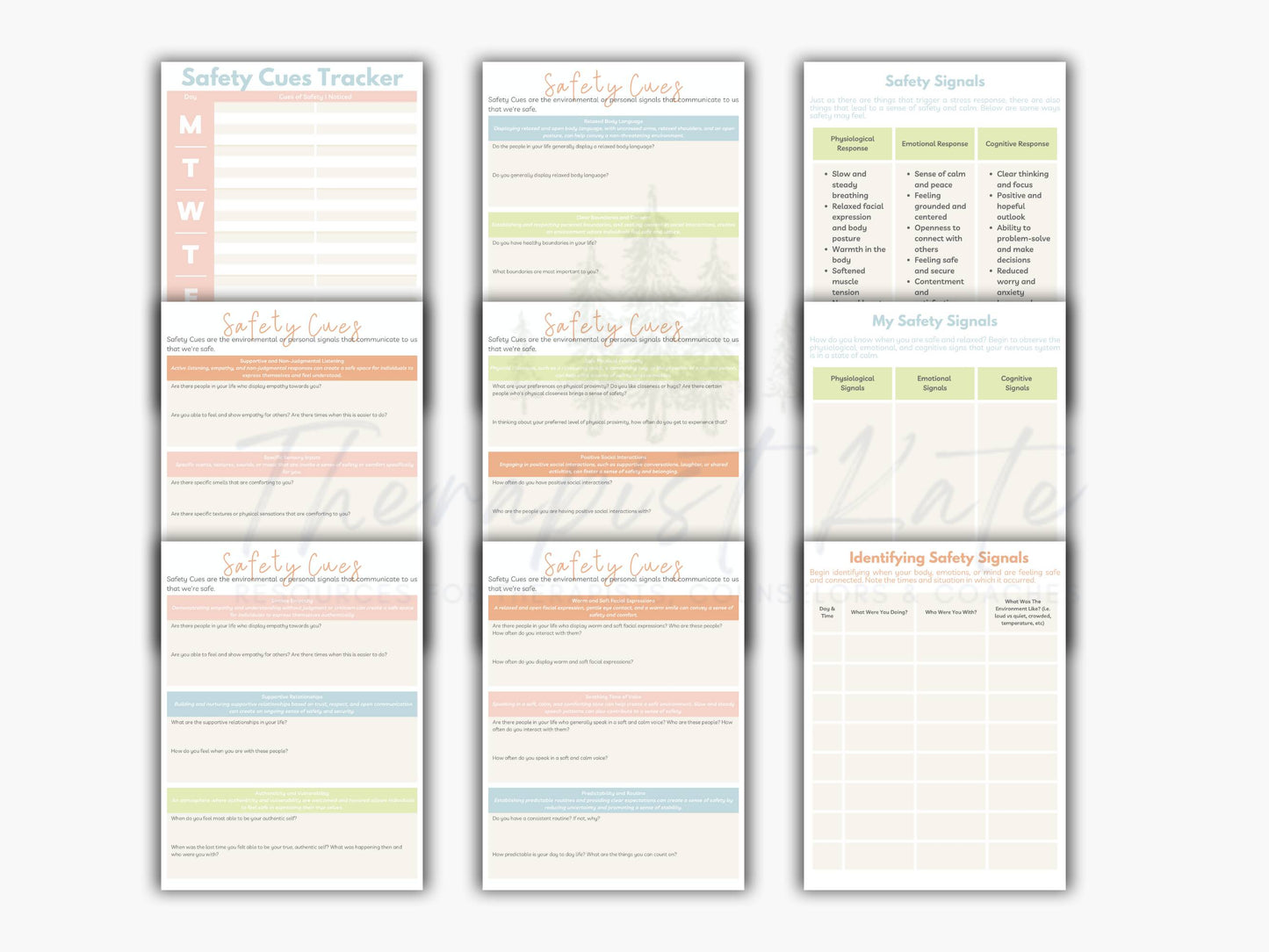 Safety Signals Therapy Worksheets for Somatic, Nervous System, and Trauma Informed Therapy