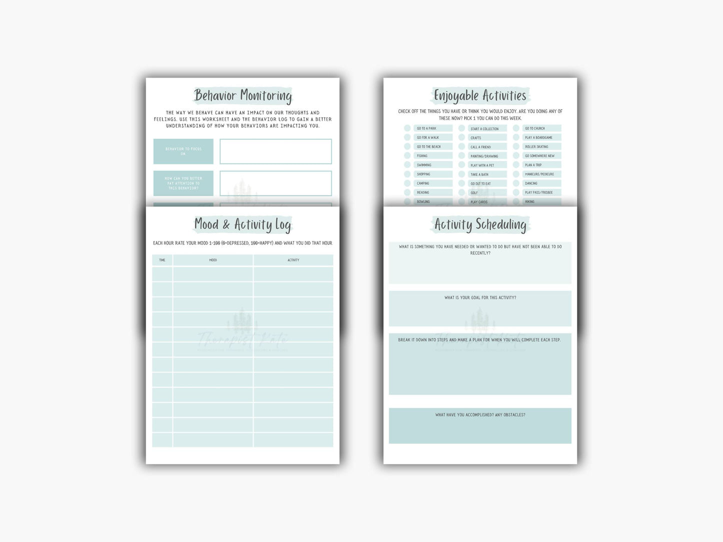 CBT Behavioral Activation Worksheets Bundle