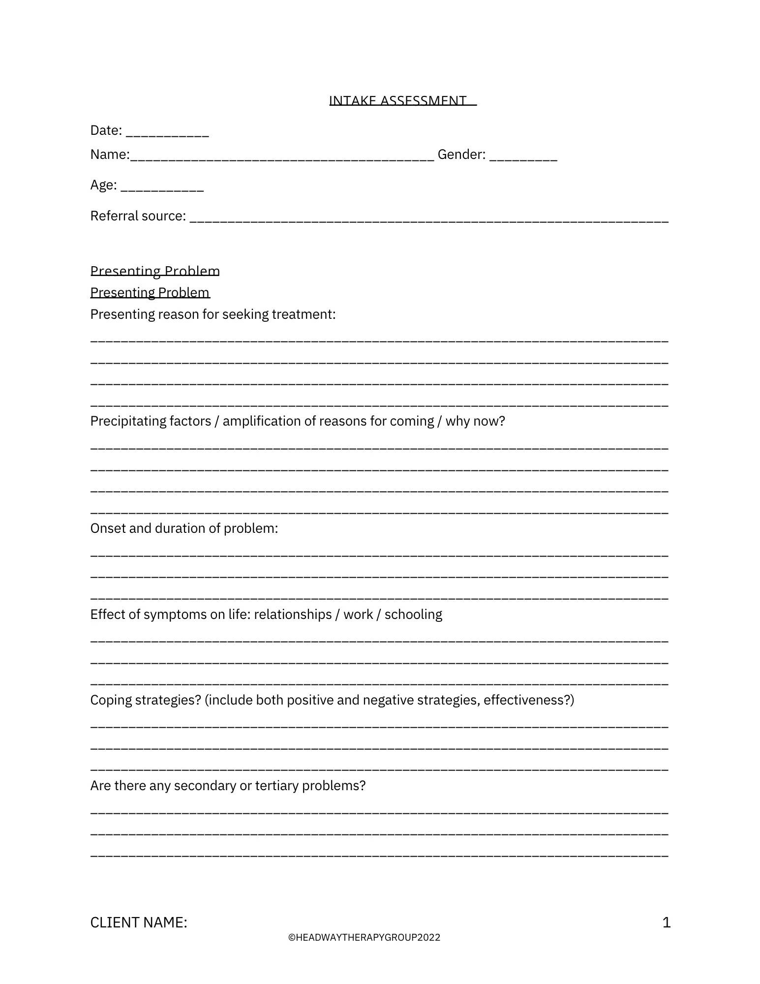 therapy intake assessment