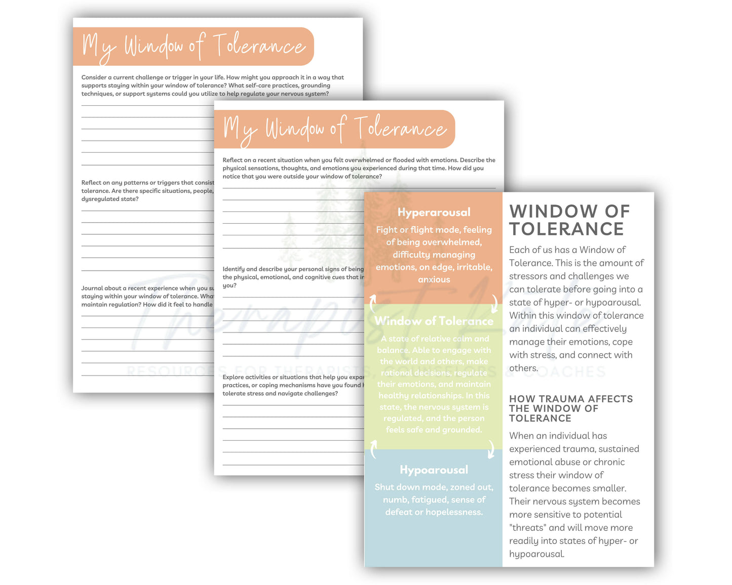 Window of Tolerance Therapy Worksheets