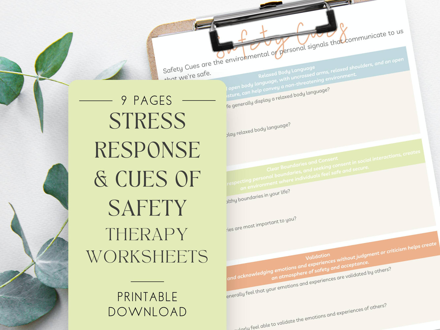 Safety Signals Therapy Worksheets for Somatic, Nervous System, and Trauma Informed Therapy