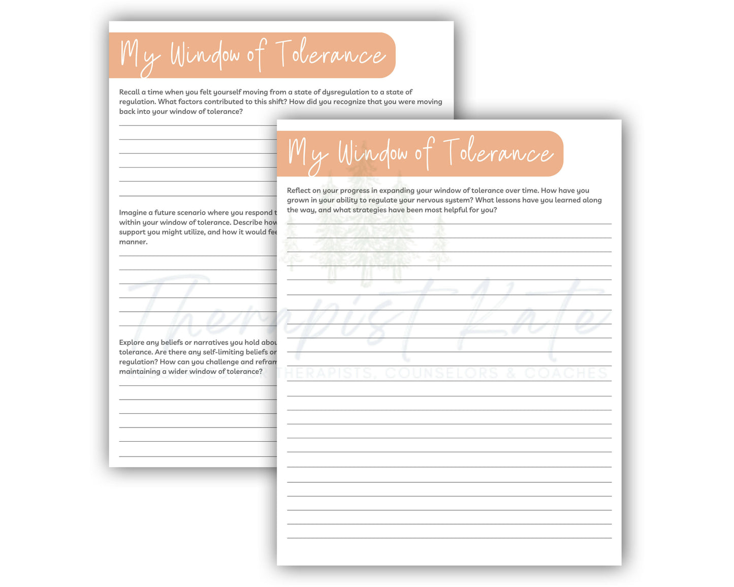Window of Tolerance Therapy Worksheets