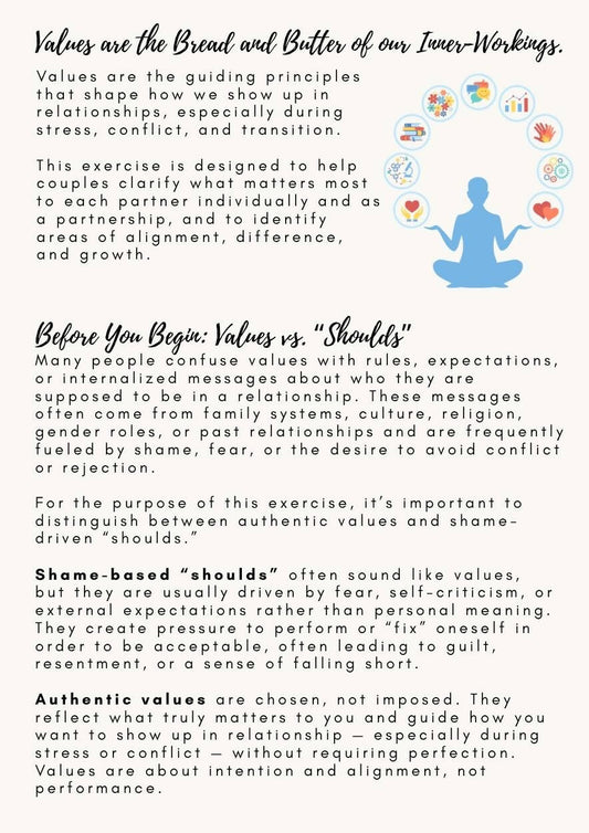 Alligning Our Values Couples Values Exploration Worksheet | Therapy Resource | Relationship Values Activity | Couples Counseling Printable | PDF Download