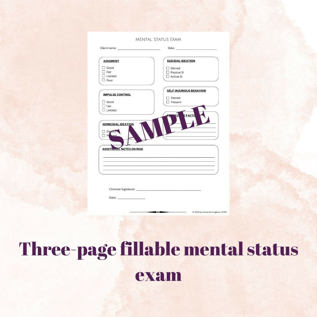 Mental Status Exam Template | Fillable PDF for Mental Health Clinicians