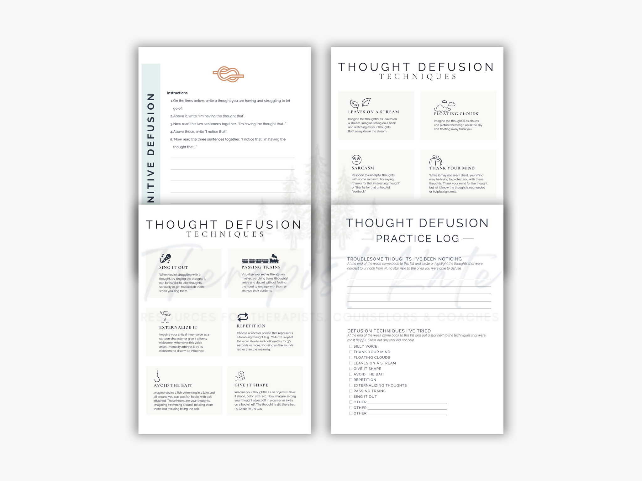 Thought Defusion ACT Worksheets