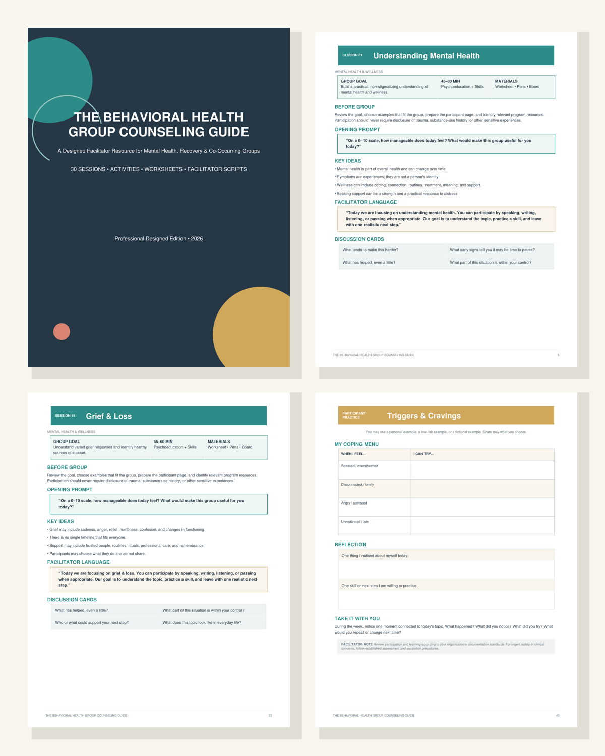 Behavioral Health Group Counseling Guide: 30 Mental Health & Substance Use Sessions + Worksheets