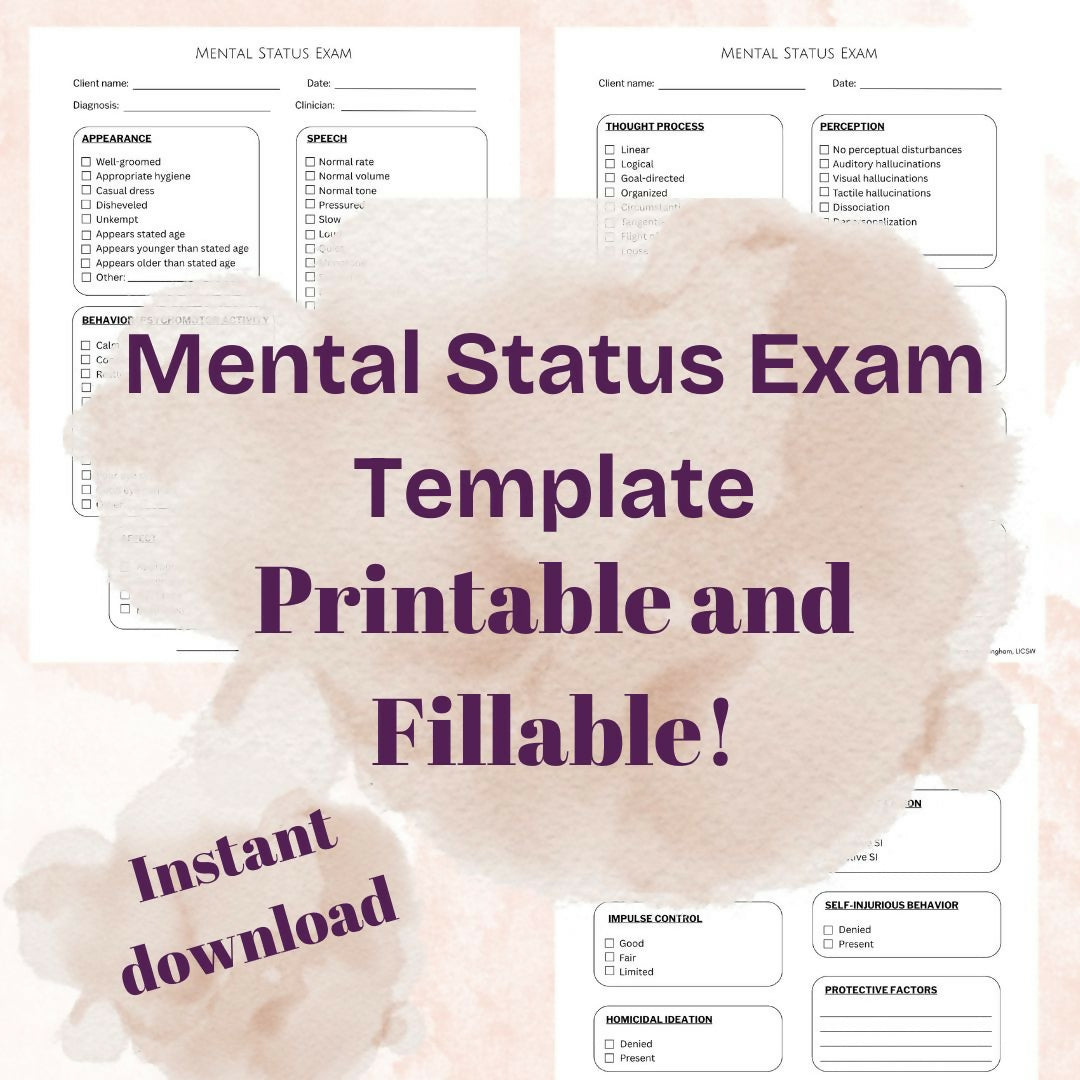Mental Status Exam Template | Fillable PDF for Mental Health Clinicians