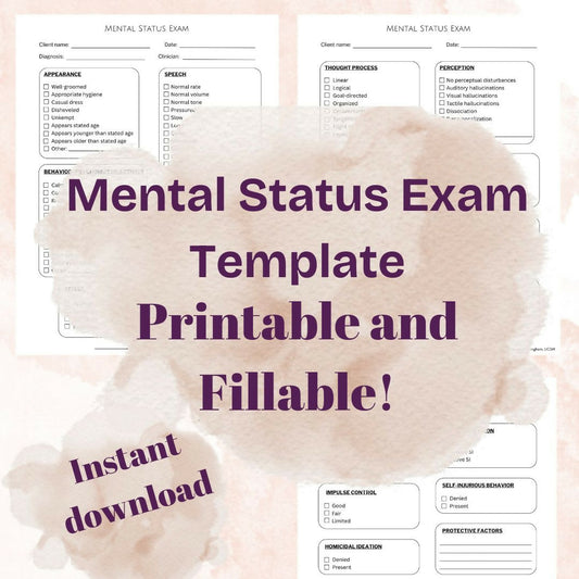 Mental Status Exam Template | Fillable PDF for Mental Health Clinicians