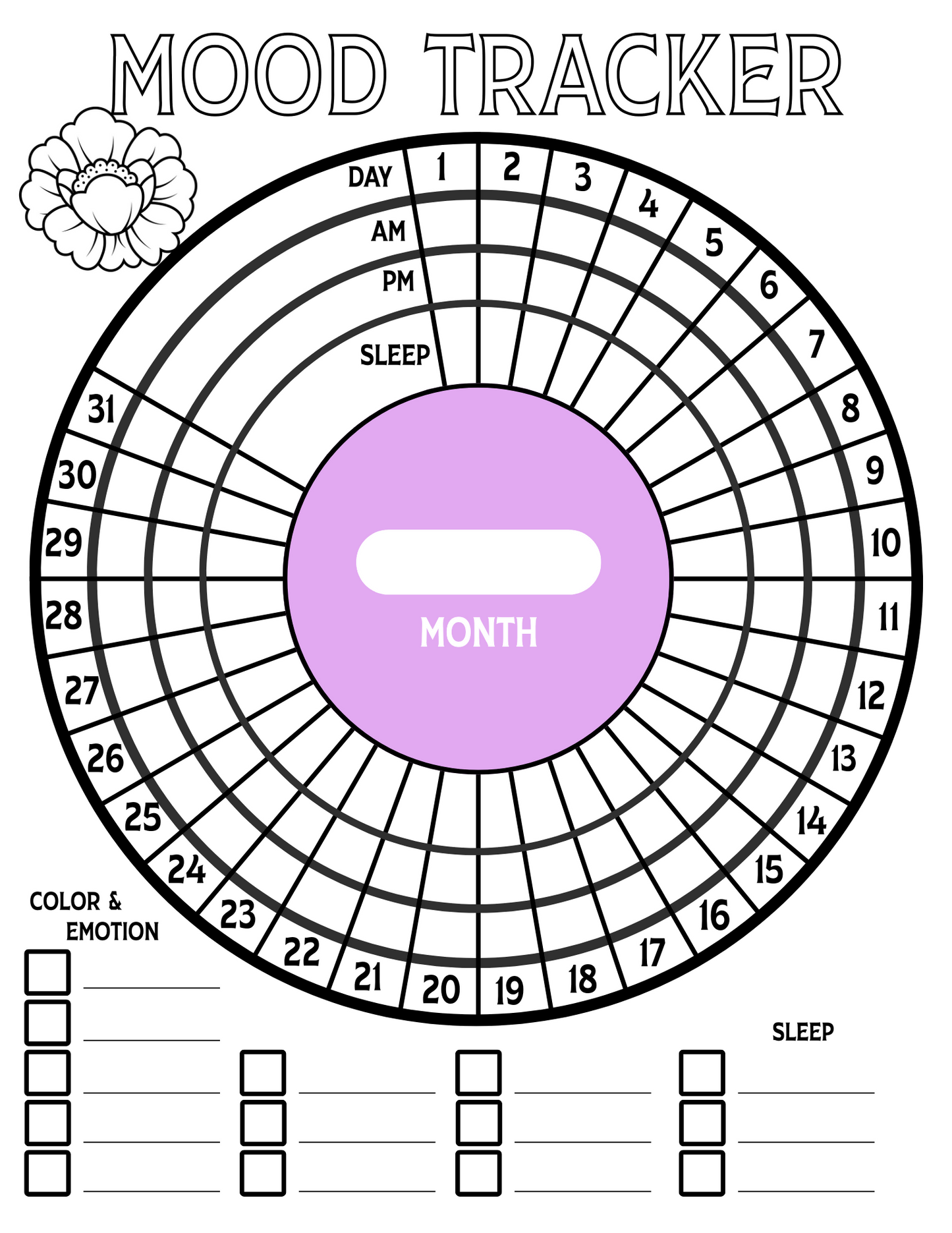 Monthly Mood & Sleep Coloring Tracker