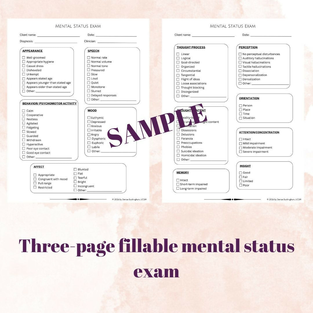 Mental Status Exam Template | Fillable PDF for Mental Health Clinicians