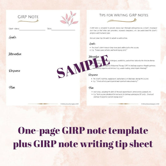 GIRP Note Template for Therapists | Fillable & Printable PDF | GIRP Progress Note + Documentation Guide