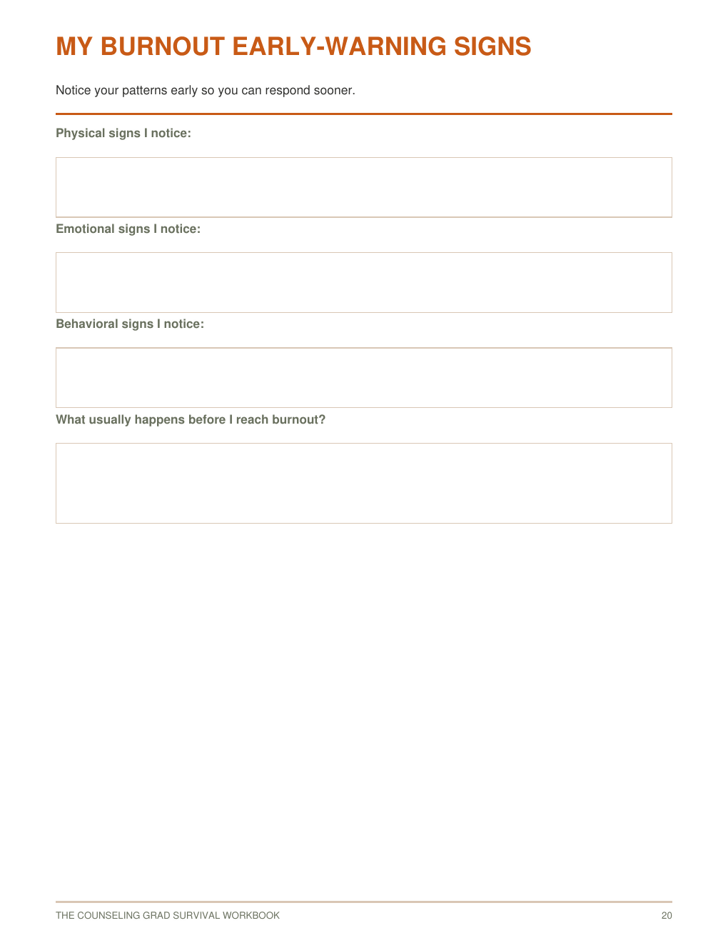 The Counseling Grad Survival Workbook | 47-Page Fillable Workbook for Counseling Graduate Students