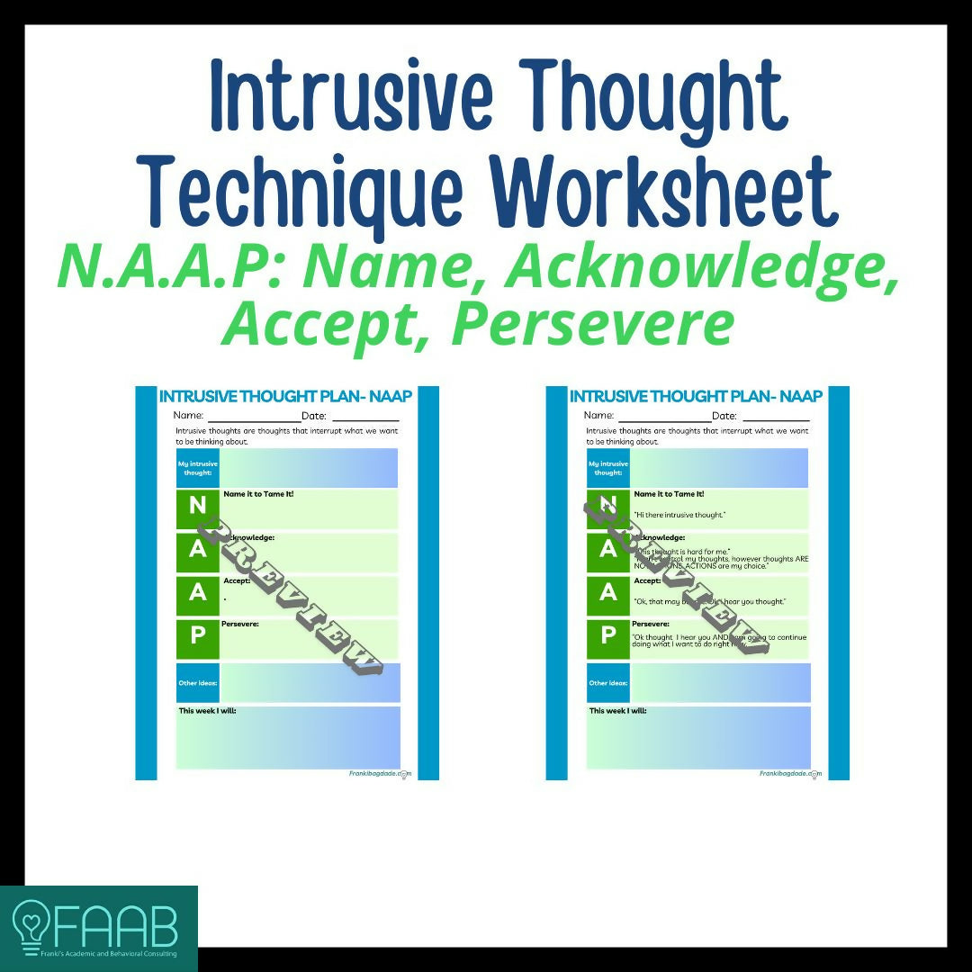 Intrusive Thought Technique Worksheet N.A.A.P: Name, Acknowledge, Acce