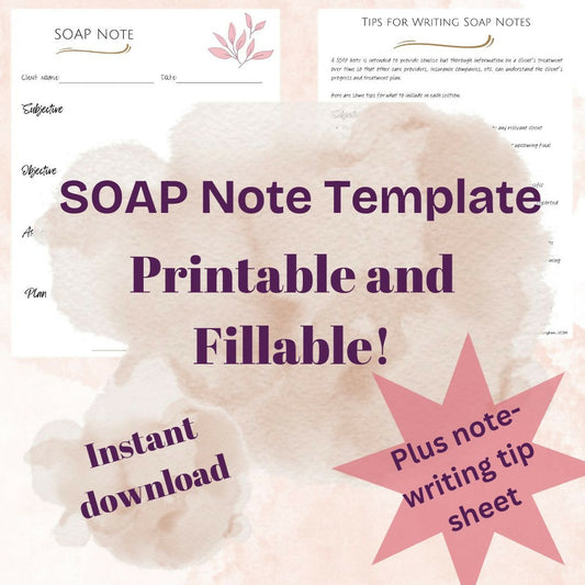 SOAP Note Template for Therapists | Editable Fillable PDF + Documentation Guide | Therapy Progress Notes
