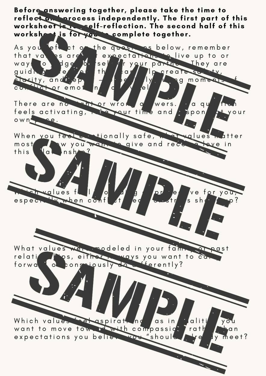 Alligning Our Values Couples Values Exploration Worksheet | Therapy Resource | Relationship Values Activity | Couples Counseling Printable | PDF Download