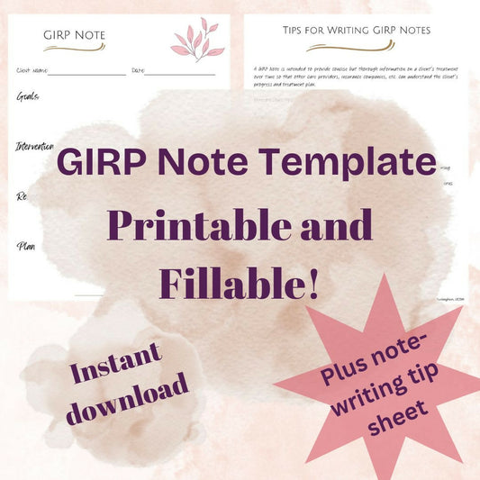 GIRP Note Template for Therapists | Fillable & Printable PDF | GIRP Progress Note + Documentation Guide