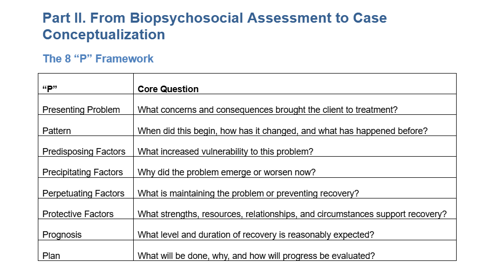 A PRACTICAL GUIDE TO INITIAL ASSESSMENT AND CASE CONCEPTUALIZATION