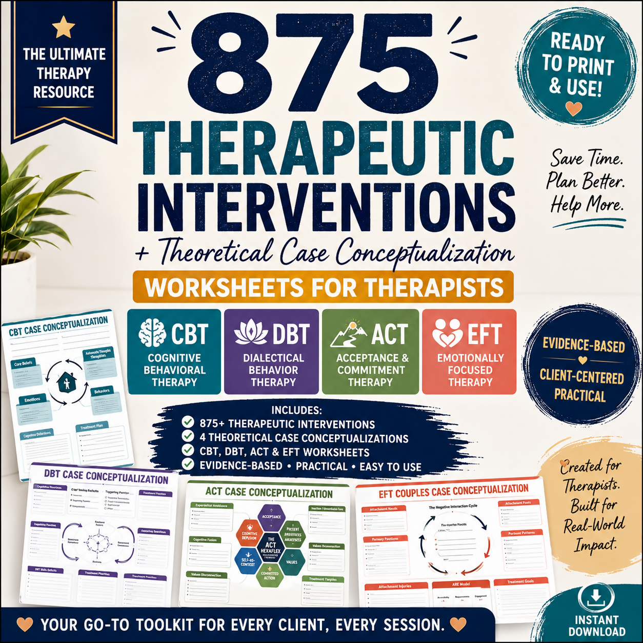 900+ Therapy Interventions for Therapists CBT DBT Act EFT Clinical Tools Case Conceptualization Treatment Planning and Session Resources