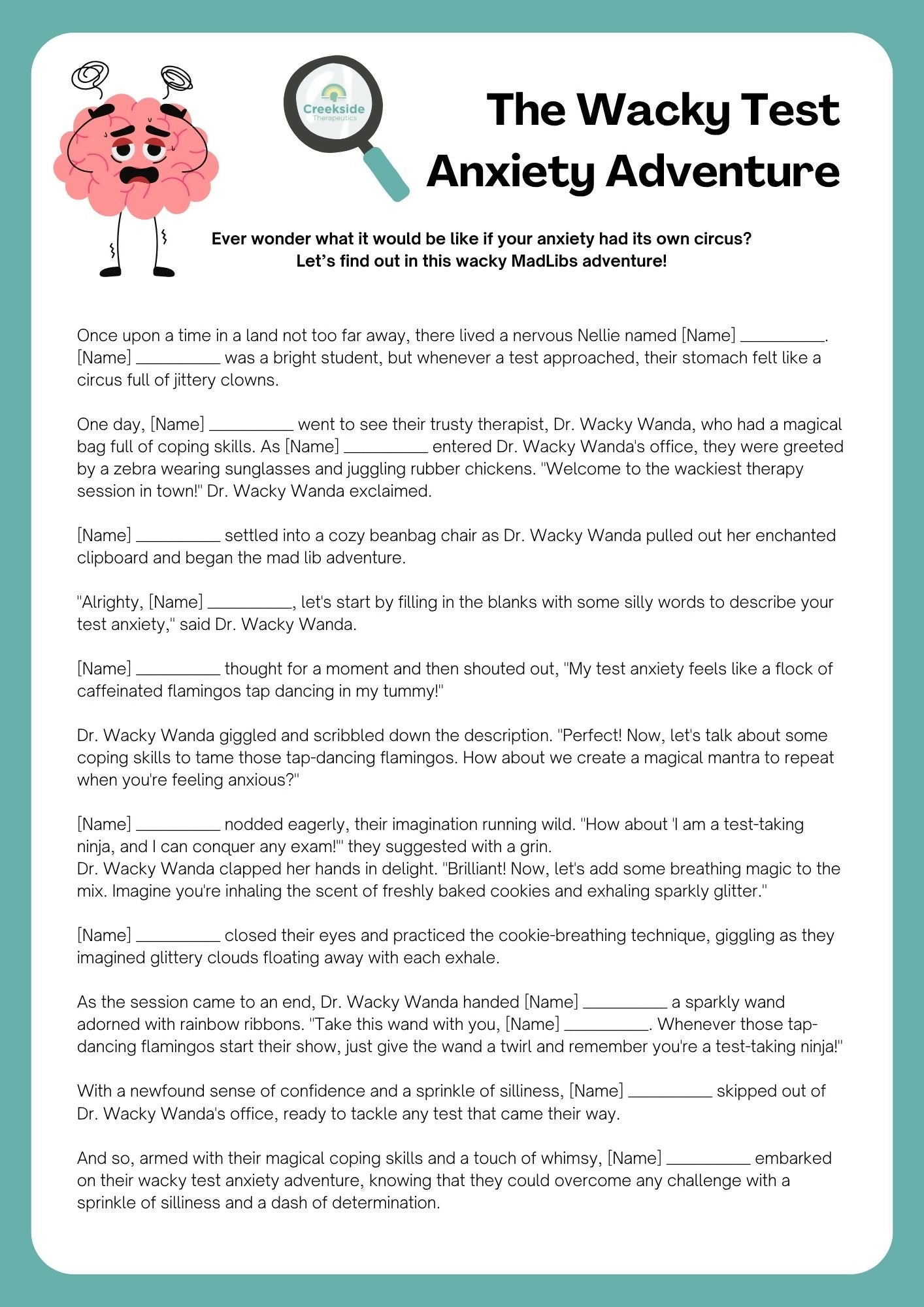 The Wacky Test Anxiety Adventure