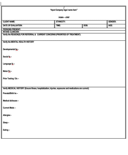 Initial intake form (Pediatric)