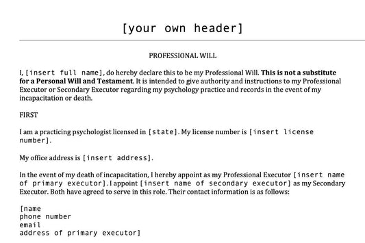 Professional Will