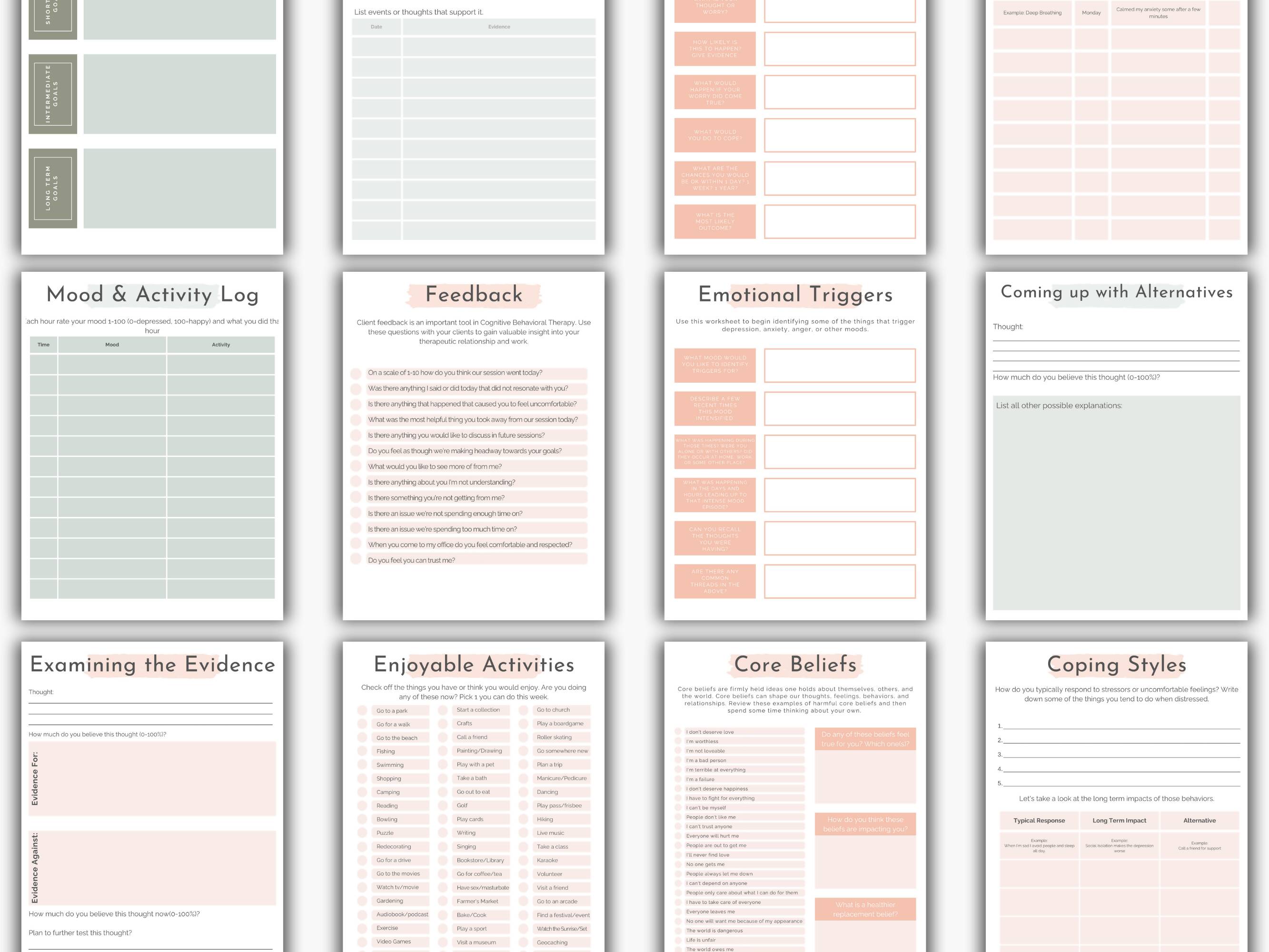 Cognitive Behavioral Therapy Worksheet Bundle